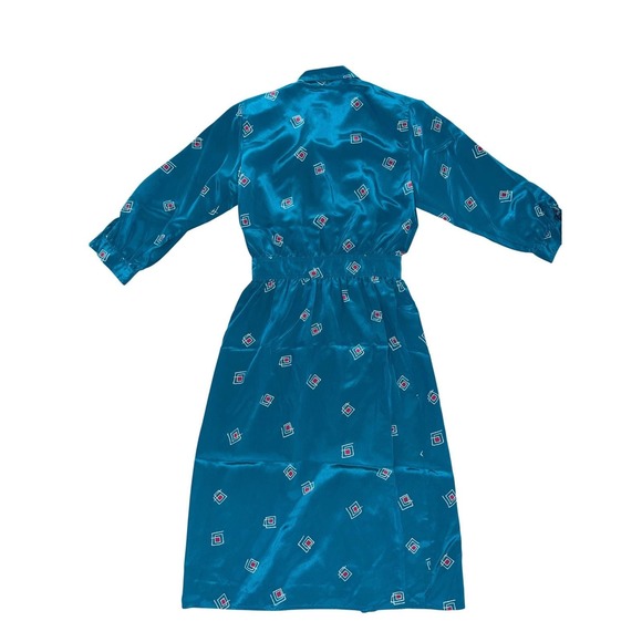 Petites for Maggy Vintage Teal Geometric Satin Midi Dress Size 4 Retro 80s G2 - Picture 7 of 10
